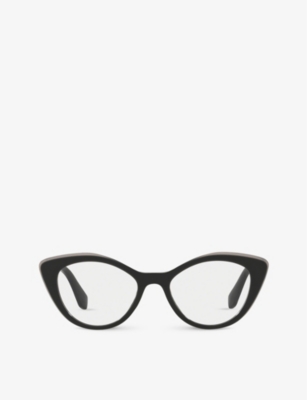 Miu Miu Womens Black Mu01rv Logo-embossed Cat's-eye Acetate Optical Glasses