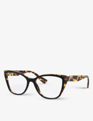 MIU MIU WOMENS BLACK MU04SV HAVANA-FRAME ACETATE OPTICAL GLASSES 45651051