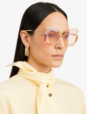Shop Chloé Chloe Women's Orange Ch0048s Gemma Butterfly-frame Metal Sunglasses