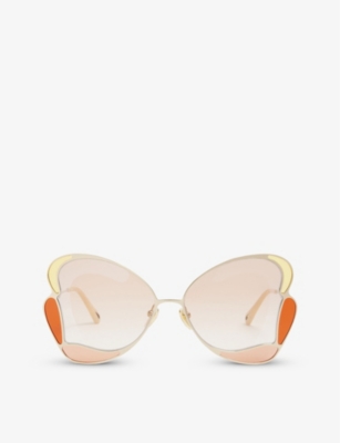 Chloé Ch0048s Gemma Butterfly-frame Metal Sunglasses In Orange
