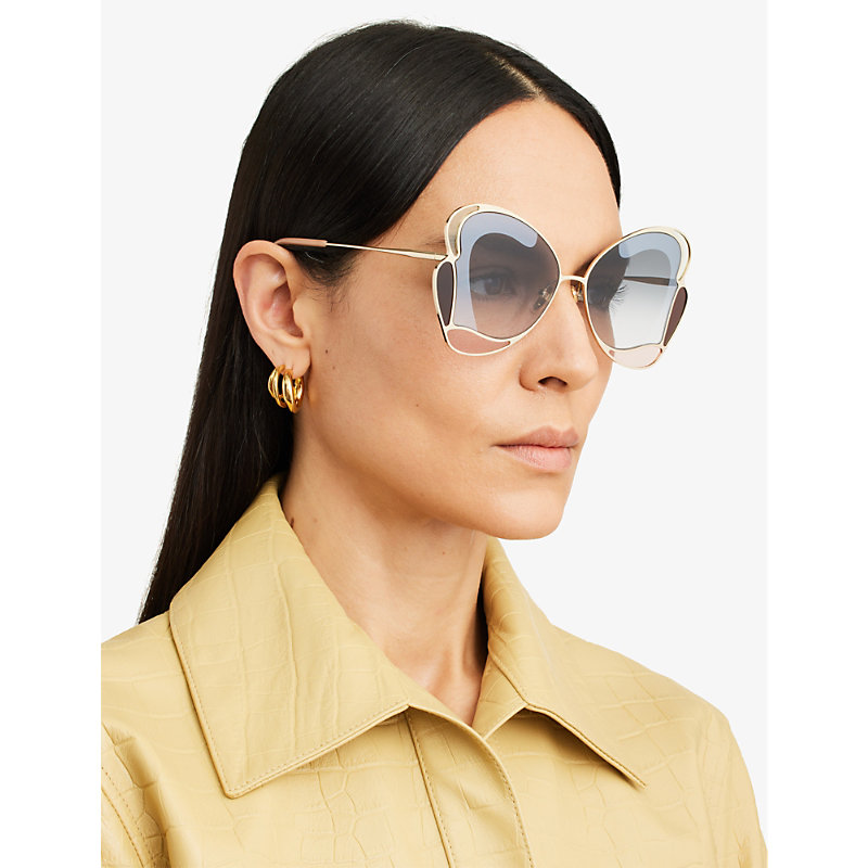 Shop Chloé Chloe Women's Grey Ch0048s Gemma Metal And Acetate Butterfly-frame Sunglasses