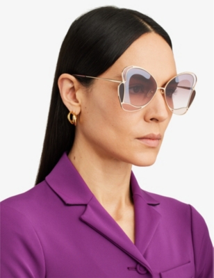 Shop Chloé Chloe Women's Purple Ch0048s Gemma Butterfly-frame Metal Sunglasses
