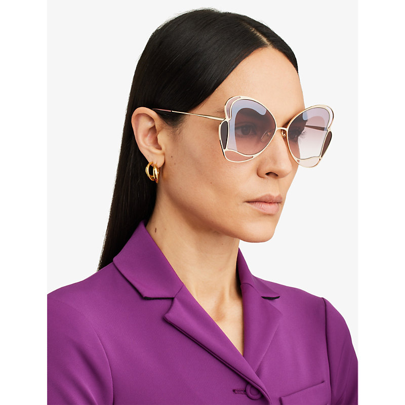 Shop Chloé Chloe Women's Purple Ch0048s Gemma Butterfly-frame Metal Sunglasses