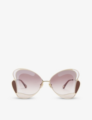 Chloé Ch0048s Gemma Butterfly-frame Metal Sunglasses In Purple