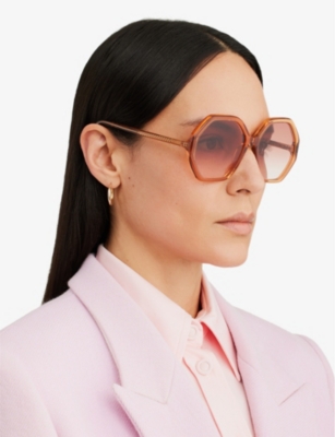 Chloé Cc0004s Shiny Transparent Warm Peach Sunglasses In Orange