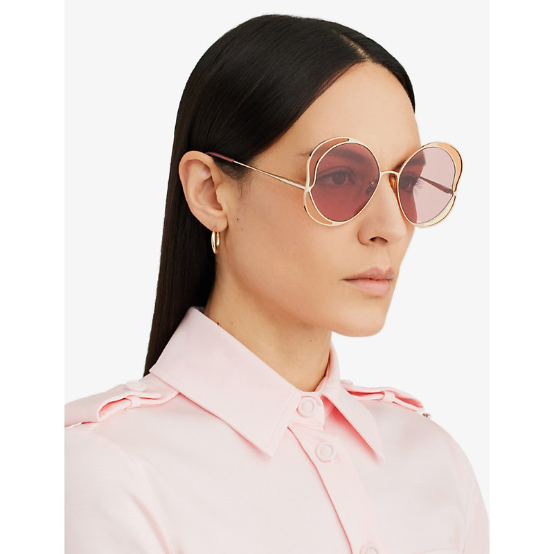 Shop Chloé Chloe Women's Red Ch0024s Gemma Metal And Acetate Butterfly-frame Sunglasses