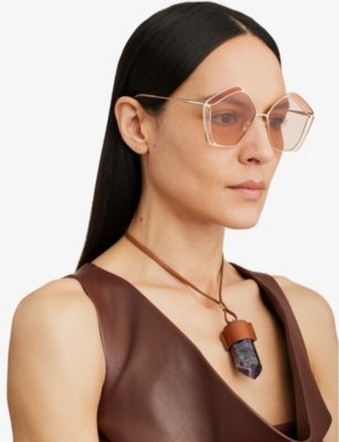 Chloé Ch0026s Gemma Metal And Acetate Pentagon-frame Sunglasses In Pink