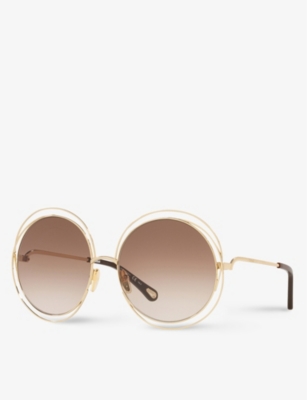 Shop Chloé Chloe Women's Brown Ch0045s Round-frame Metal Sunglasses