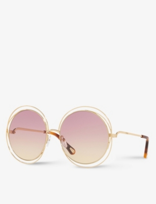 Shop Chloé Chloe Womens Pink Ch0045s Round-frame Metal Sunglasses