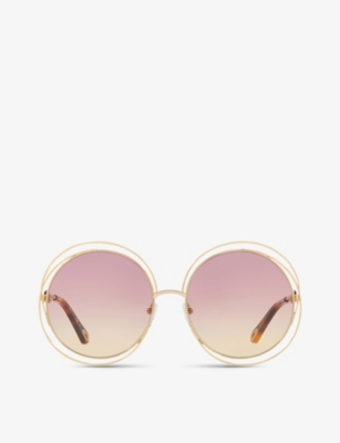 Shop Chloé Chloe Women's Pink Ch0045s Round-frame Metal Sunglasses