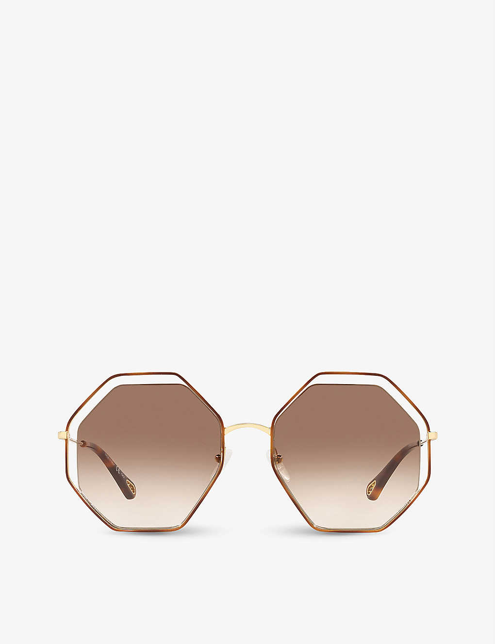 Shop Chloé Chloe Women's Brown Ch0046s Hexagonal-framed Metal Sunglasses