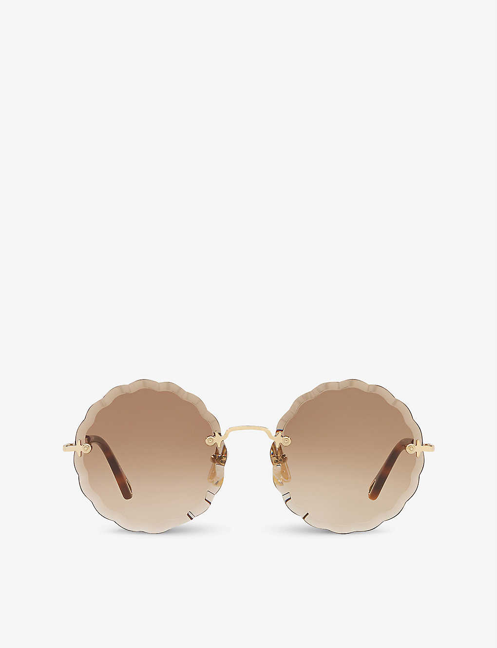 Shop Chloé Chloe Women's Brown Ch0047s Metal Scalloped Round-frame Sunglasses