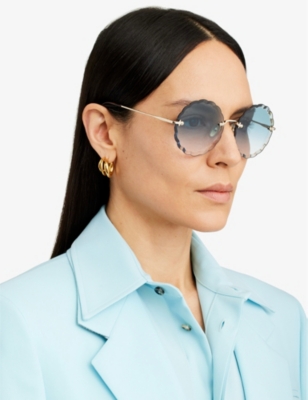 Shop Chloé Chloe Women's Gold Ch0047s Metal Scalloped Round-frame Sunglasses