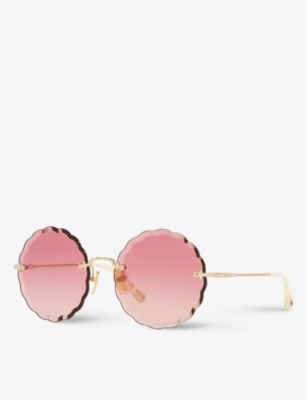 Chloé Ch0047s Metal Scalloped Round-frame Sunglasses In Pink Grad