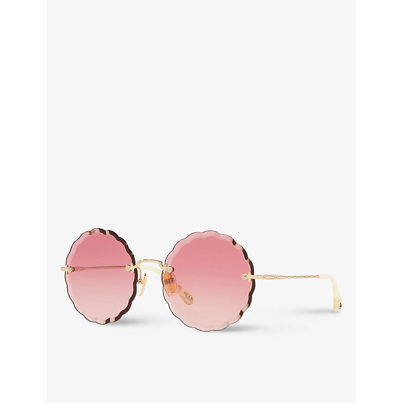 Shop Chloé Chloe Women's Pink Ch0047s Metal Scalloped Round-frame Sunglasses