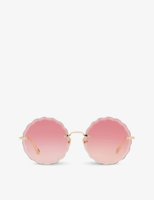 Chloé Ch0047s Metal Scalloped Round-frame Sunglasses In Pink Grad