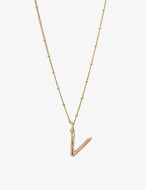 EDGE OF EMBER: V initial 18ct yellow-gold plated vermeil recycled sterling-silver pendant necklace