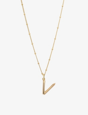 Edge Of Ember V Initial 18ct Yellow-gold Plated Vermeil Recycled Sterling-silver Pendant Necklace