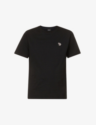 Shop Ps By Paul Smith Mens Black Zebra-embroidered Crewneck Organic-cotton T-shirt