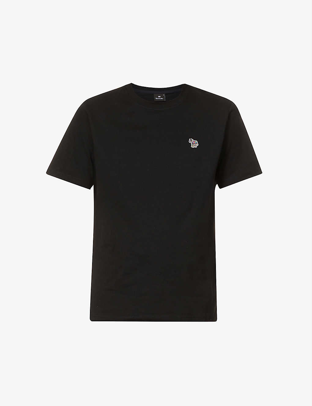 Shop Ps By Paul Smith Men's Black Zebra-embroidered Crewneck Organic-cotton T-shirt