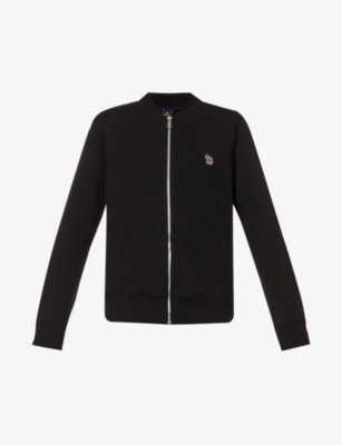 Shop Ps By Paul Smith Mens Black Zebra-embroidered Long-sleeve Organic-cotton Bomber Jacket