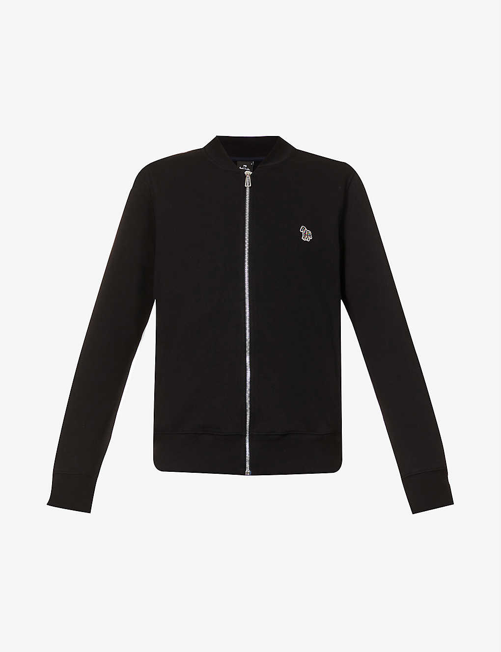 Shop Ps By Paul Smith Men's Black Zebra-embroidered Long-sleeve Organic-cotton Bomber Jacket