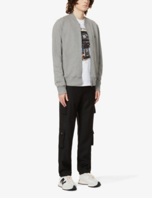 Ps By Paul Smith Zebra-embroidered Long-sleeve Organic-cotton Bomber Jacket In Grey Melange