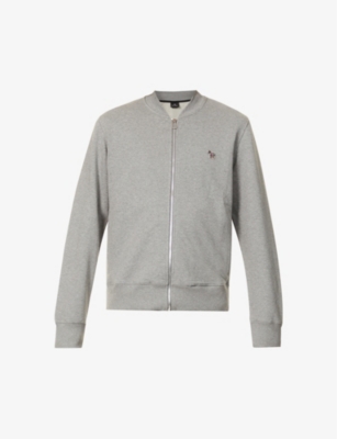 Ps By Paul Smith Zebra-embroidered Long-sleeve Organic-cotton Bomber Jacket In Grey Melange