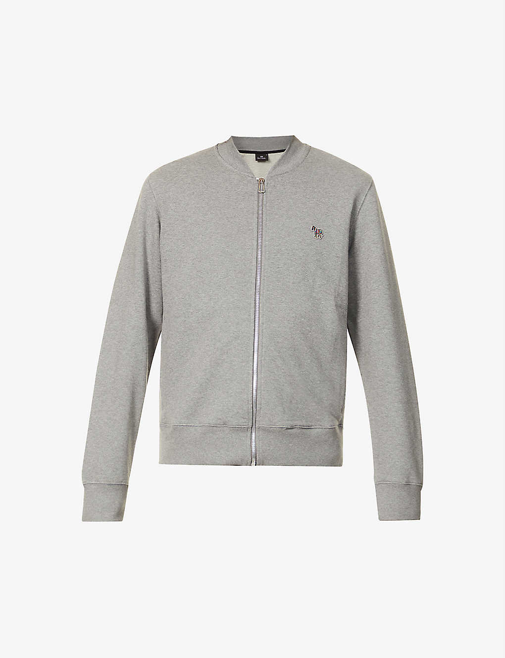 Ps By Paul Smith Zebra-embroidered Long-sleeve Organic-cotton Bomber Jacket In Grey Melange
