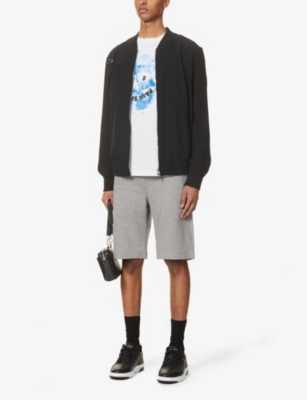 Ps By Paul Smith Zebra Graphic-embroidered Organic-cotton Shorts In Grey Melange