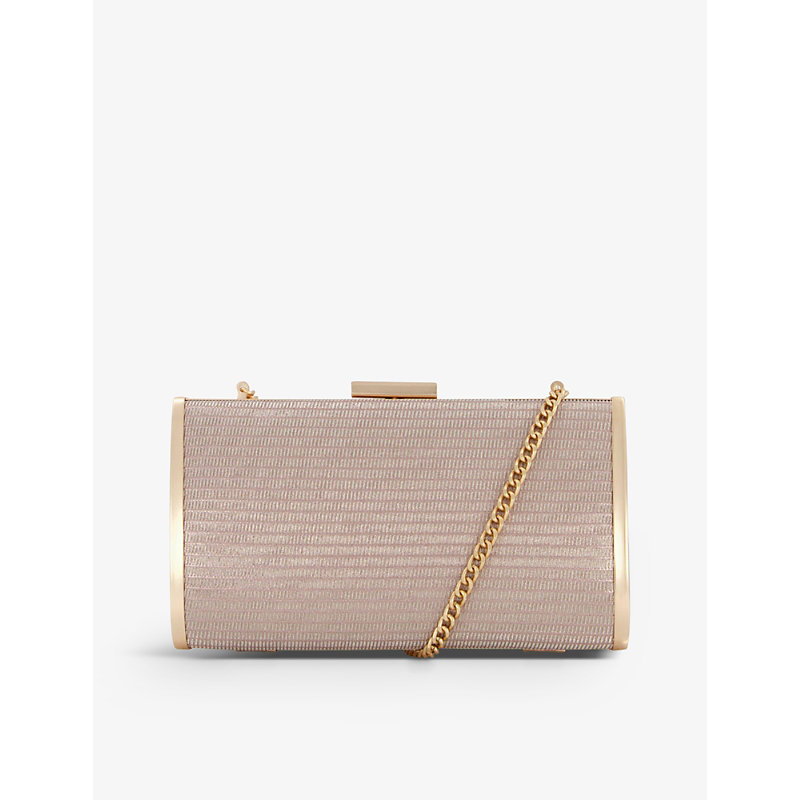 Dune Blaike Textured Faux-leather Hard-case Clutch Bag In Rose Gold-metallic