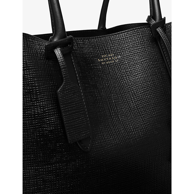 Shop Smythson Women's Black Panama Cross-grain Leather Business Tote Bag