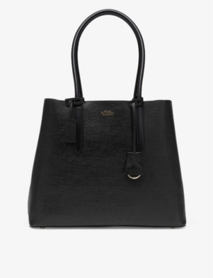 Shop Smythson Women's Black Panama Cross-grain Leather Business Tote Bag