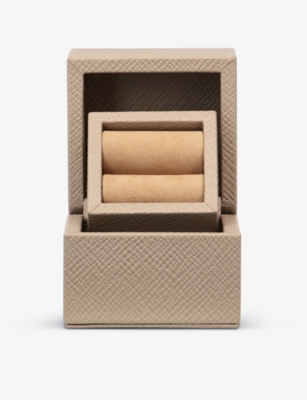 Smythson Womens Sandstone Panama Crossgrain Leather Ring Box