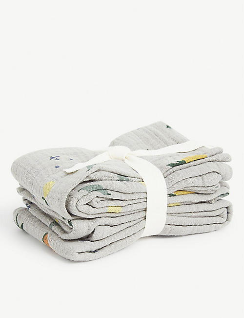 LIEWOOD: Lewis fruit-print organic-cotton muslin cloths pack of two