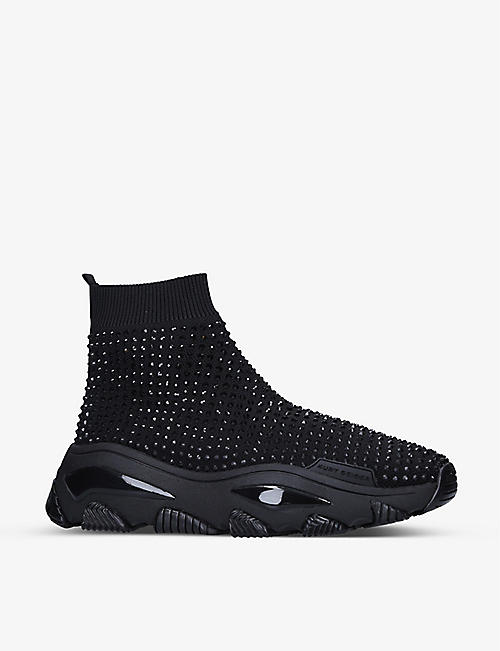 KURT GEIGER LONDON: Lettie crystal-embellished knitted high-top sock trainers