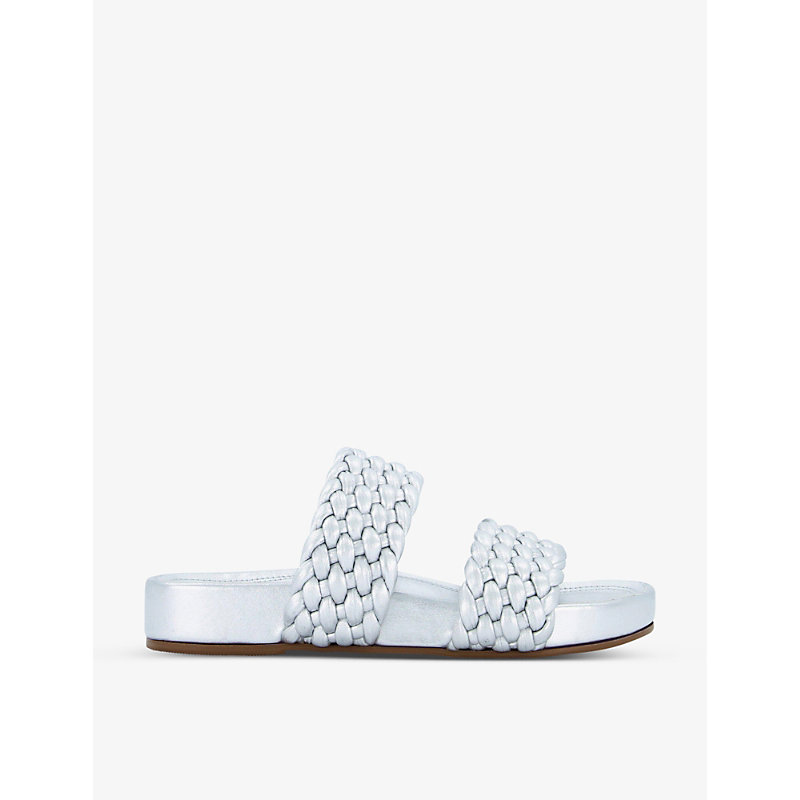 Dune Laylow Double Woven-strap Leather Sliders In Silver-leather