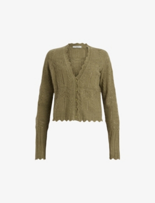 Allsaints Vanessa Lace Stitched Cardigan In Grass Green