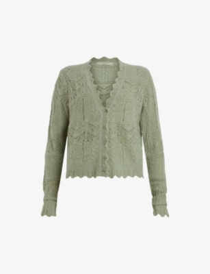 ALLSAINTS ALLSAINTS WOMEN'S SYCAMORE GREEN VANESSA LACE-EMBROIDERED KNITTED CARDIGAN,59831403