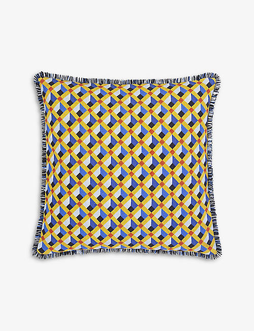 GERGEI ERDEI: Mosaico graphic-print linen cushion 50cm x 53cm