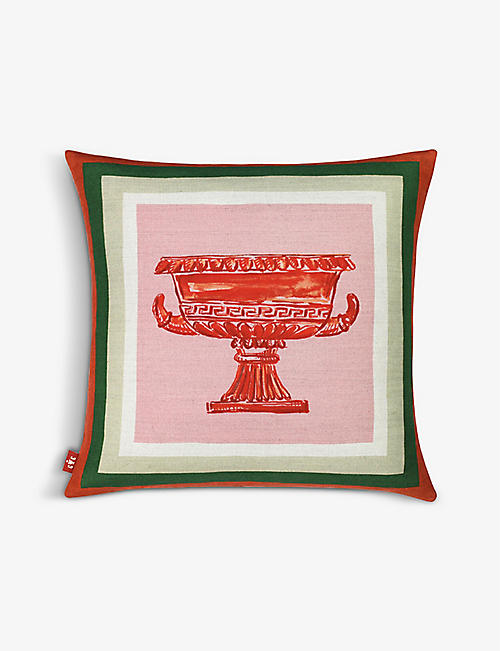 GERGEI ERDEI: Urna Rossa graphic-print linen cushion 50cm x 53cm