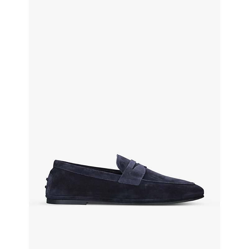 Tod's Gomma Suede Penny Loafers In Navy