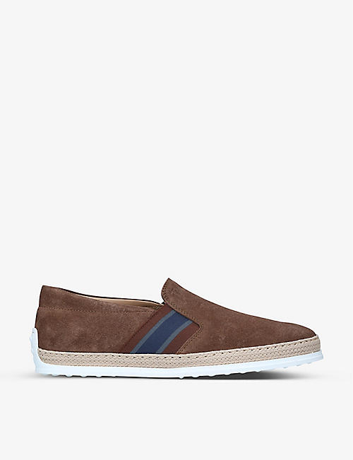 TODS: Pantofola raffia-sole suede loafers