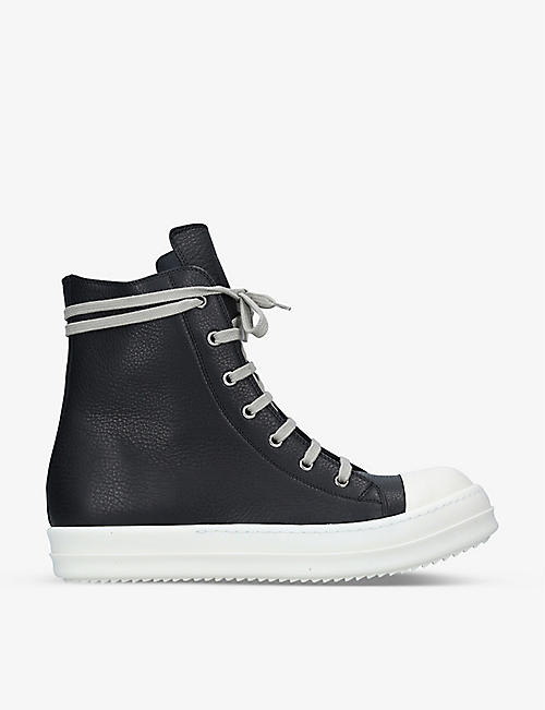 RICK OWENS: Grained leather high-top trainers