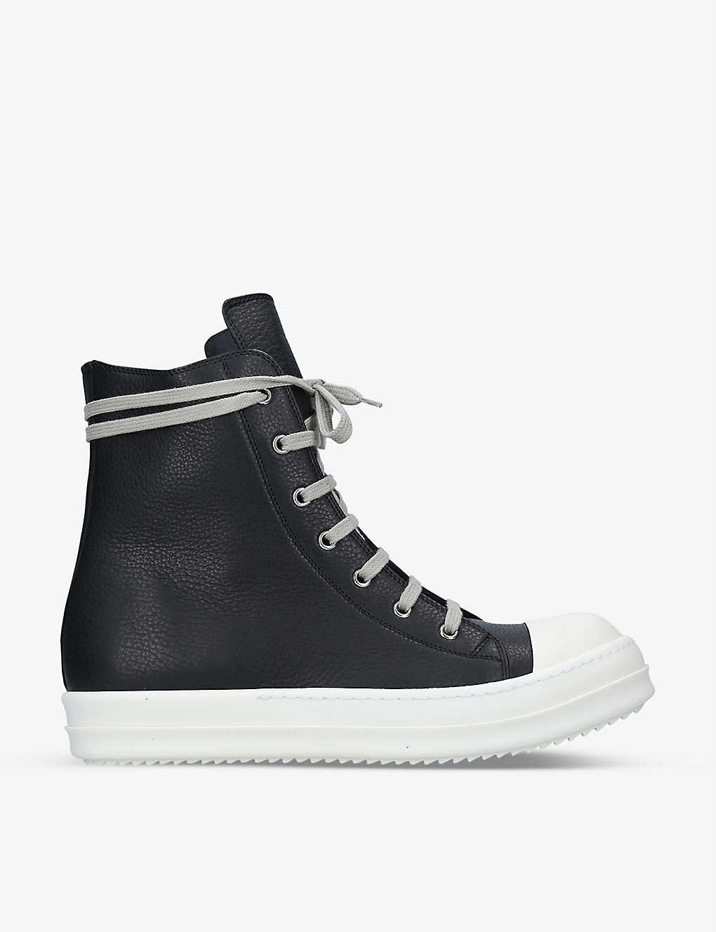 Rick Owens Grained Leather High-top Trainers In Blk/white