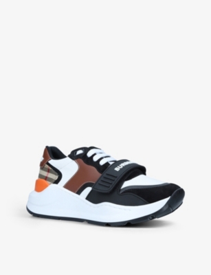 BURBERRY Ramsey leather, suede and cotton-canvas mid-top trainers