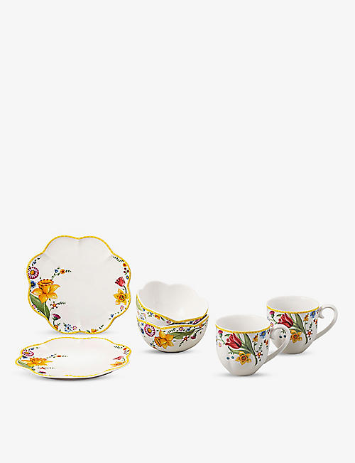 VILLEROY & BOCH: Spring Awakening floral-embossed porcelain breakfast set of six