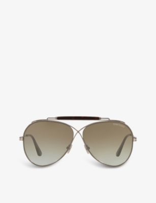 New Authentic TOM FORD FT0818 pilot-frame metal sunglasses Tom Ford Holden Brown Gradient Pilot Unisex Sunglasses  main image 4