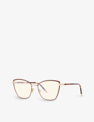 Shop Tom Ford Women's Brown Ft5740 Butterfly-frame Metal And Acetate Glasses