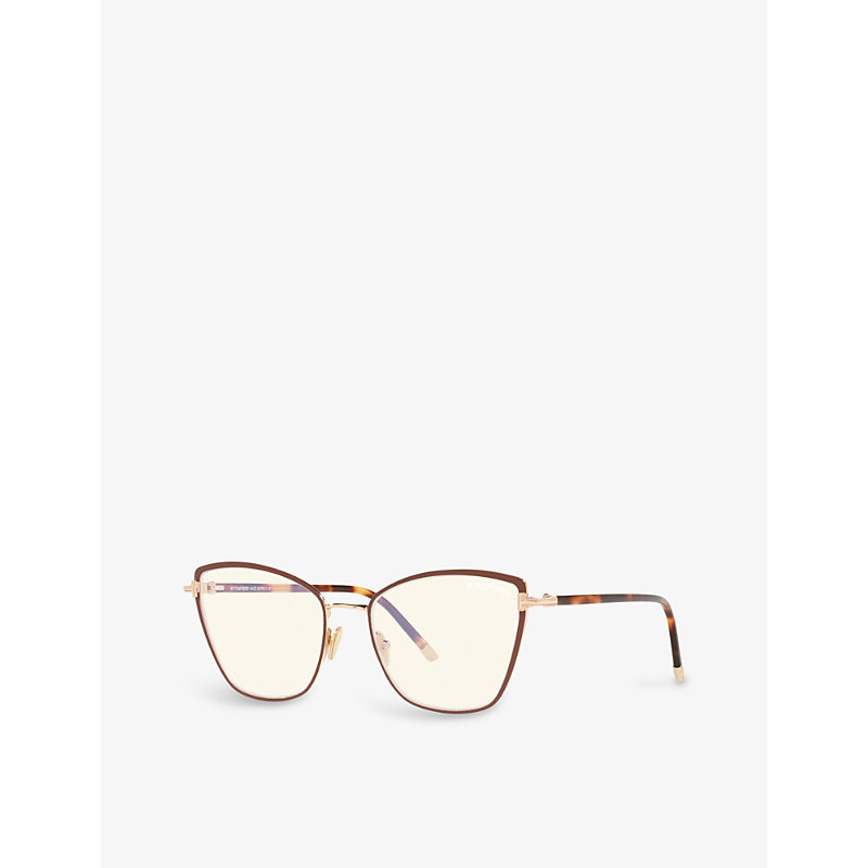 Shop Tom Ford Women's Brown Ft5740 Butterfly-frame Metal And Acetate Glasses